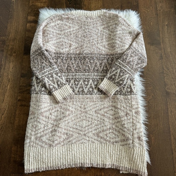 Joie Brown Nordic Long Cardigan Sweater Coat Wool Blend Nubby Knit Fall Large - Picture 2 of 6